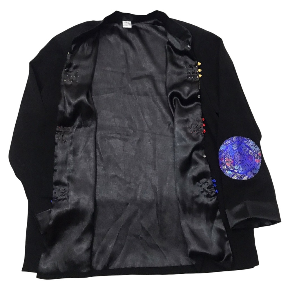 Vintage Women’s Large 100% Silk Black Brocade Trim Jacket Knot Closures - Picture 9 of 10